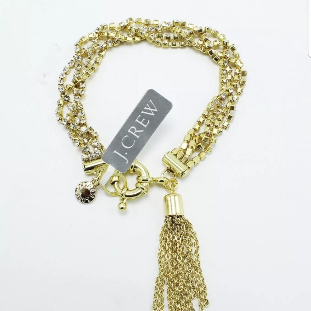 J CREW GOLD RHINESTONE TASSEL BRACELET